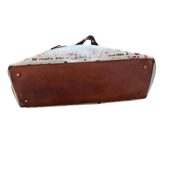 Tory Burch Limited Edition De La Vega Tote Bag Rare Graphic Art Quote Leather - Picture 7 of 12